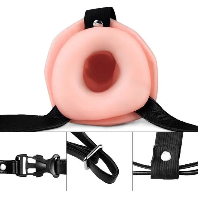 Телесный фаллопротез с вибрацией Vibrating Unisex Hollow Strap On - 19 см. Фотография 2.