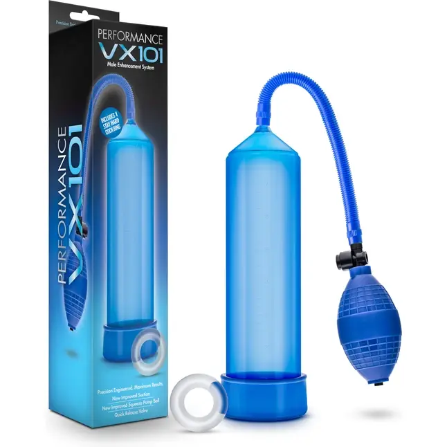 Синяя ручная вакуумная помпа Male Enhancement Pump - Performance. Фотография 4.
