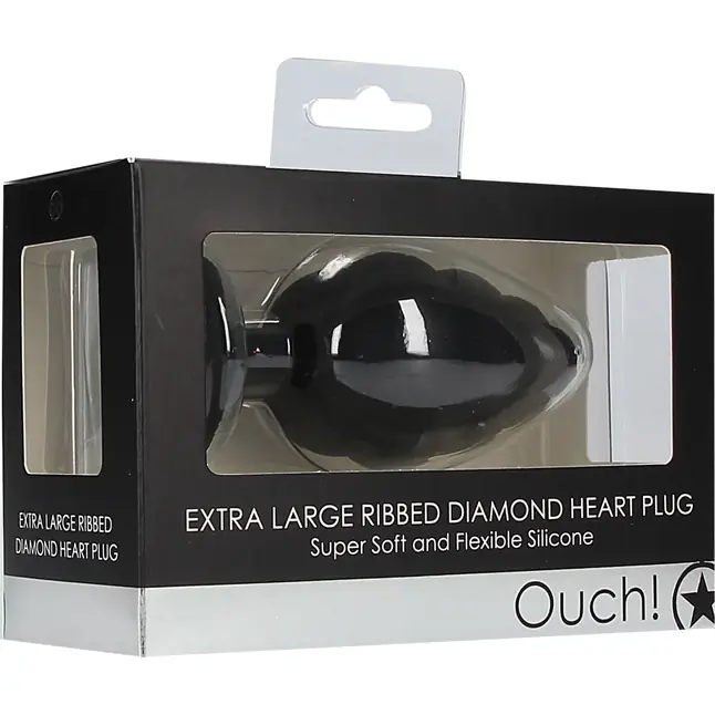 Черная анальная пробка Extra Large Ribbed Diamond Heart Plug - 9,6 см - Ouch!. Фотография 6.