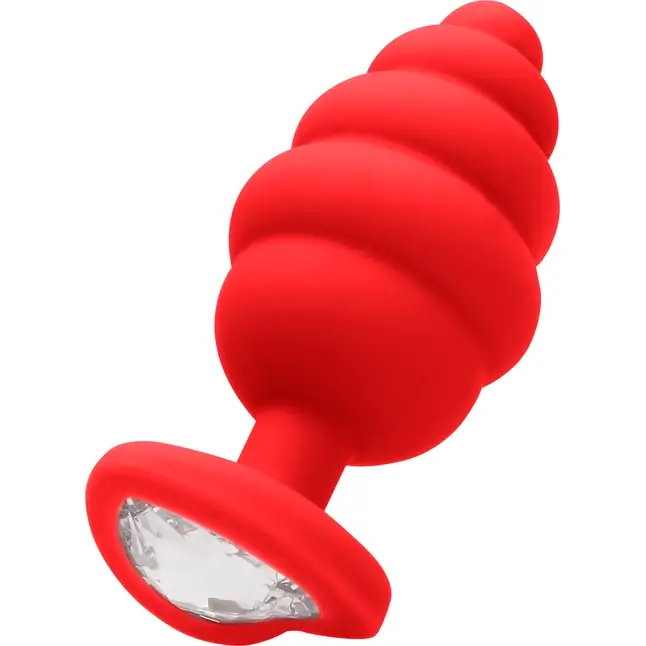 Красная анальная пробка Extra Large Ribbed Diamond Heart Plug - 9,6 см - Ouch!