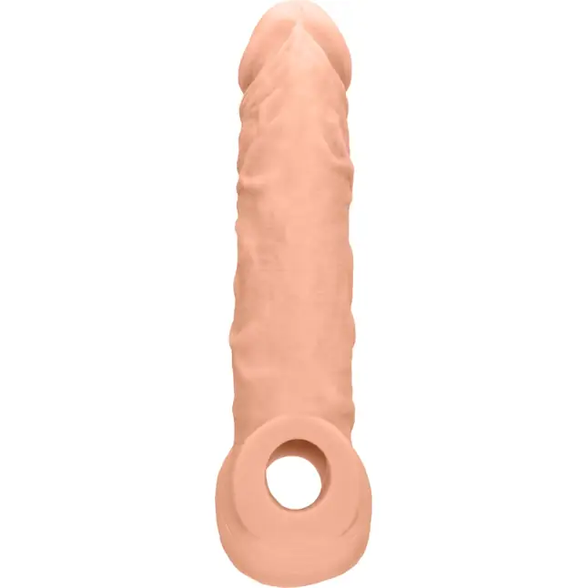 Телесная насадка с кольцом Penis Extender with Rings - 21 см - RealRock. Фотография 3.