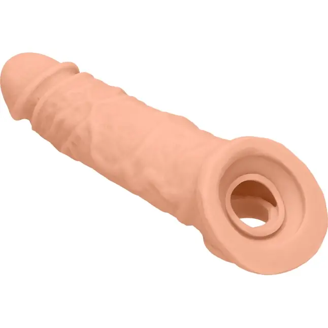 Телесная насадка с кольцом Penis Extender with Rings - 21 см - RealRock. Фотография 6.