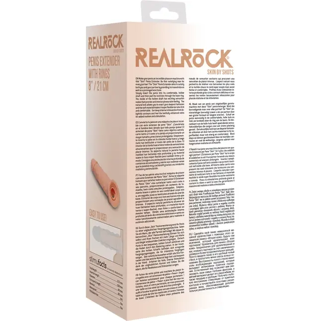 Телесная насадка с кольцом Penis Extender with Rings - 21 см - RealRock. Фотография 8.