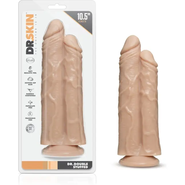 Телесный сдвоенный фаллоимитатор Double Trouble Double Shaft Dildo - 24 см - Dr. Skin. Фотография 3.