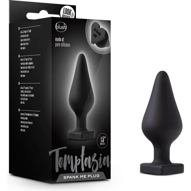 Черная анальная пробка с основанием-сердечком Spank Me Butt Plug - 8,5 см - Temptasia. Фотография 3.