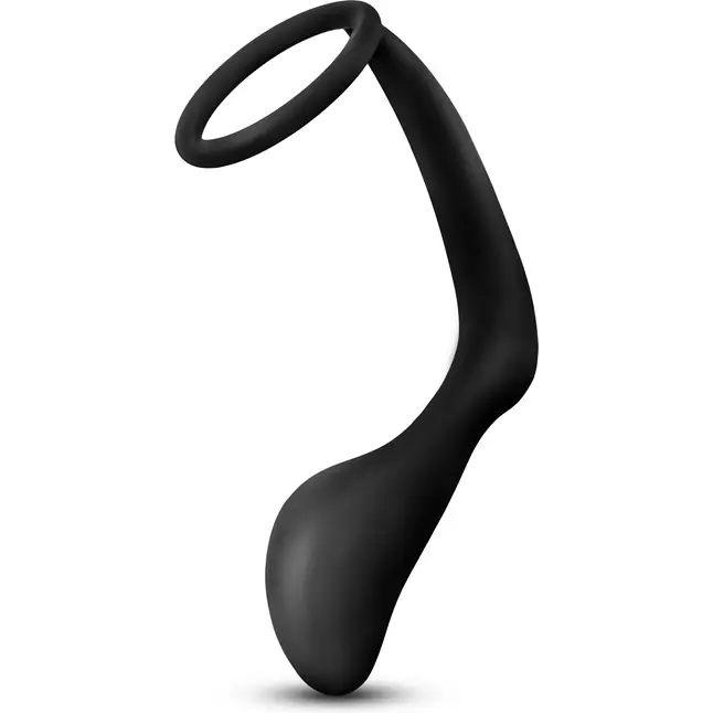 Черное эрекционное кольцо с анальным стимулятором Platinum Cock Ring Plug - Anal Adventures. Фотография 3.