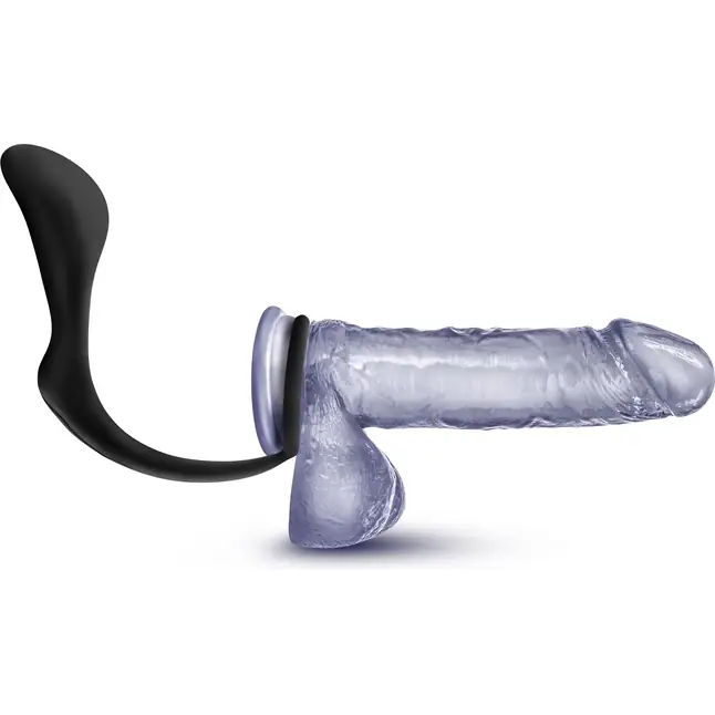 Черное эрекционное кольцо с анальным стимулятором Platinum Cock Ring Plug - Anal Adventures. Фотография 5.