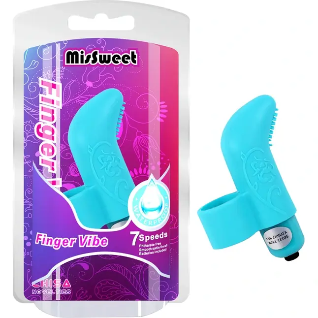 Голубая вибронасадка на палец MisSweet - 7,4 см - Mis Sweet. Фотография 4.