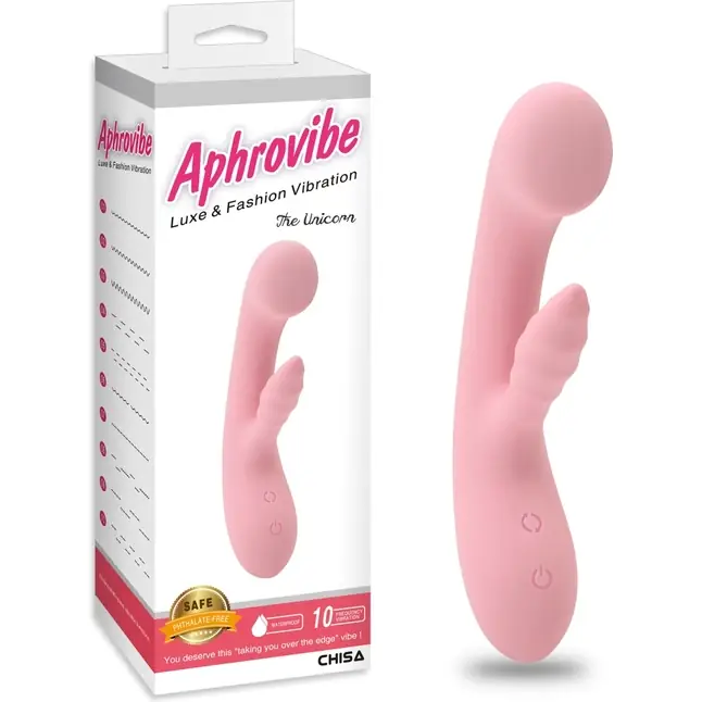 Нежно-розовый вибратор со стимулятором клитора The Unicorn - 21,5 см - Aphrovibe. Фотография 2.