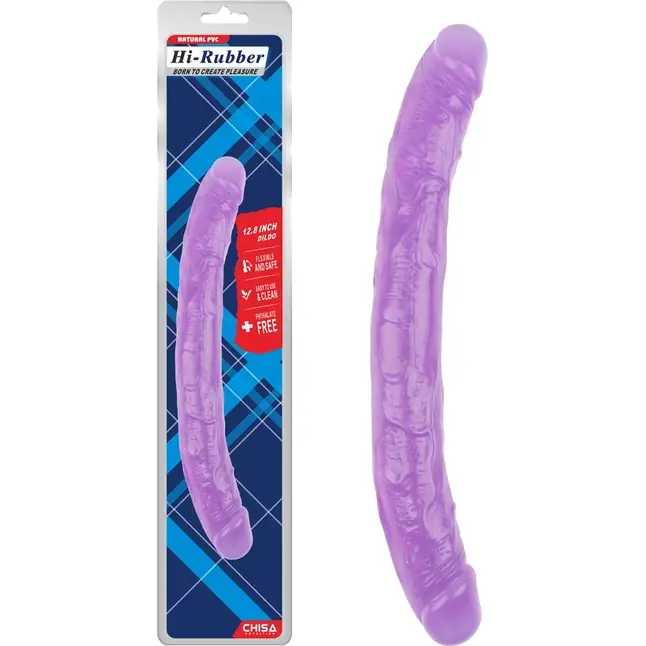Фиолетовый двусторонний фаллоимитатор 12.8 Inch Dildo - 32,5 см - Hi-Rubber. Фотография 3.