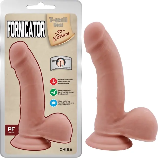 Телесный фаллоимитатор на присоске Fornicator - 19 см - T-skin ReaL. Фотография 2.