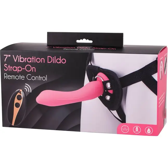 Розовый поясной фаллоимитатор с вибрацией 7INCH VIBRATION DILDO STRAP-ON - 18 см. Фотография 2.