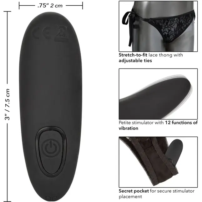 Черные кружевные трусики с вибратором для стимуляции клитора Remote Control Lace Thong Set. Фотография 4.