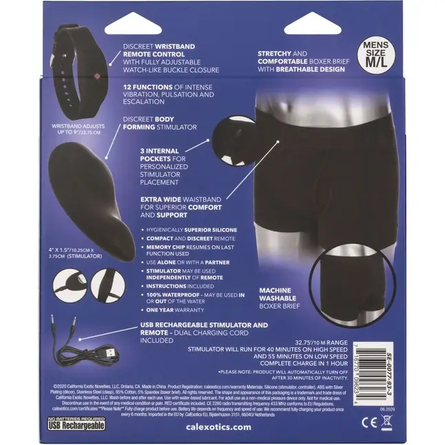 Черные трусы-боксеры с вибромассажером Remote Control Panty Set M/L. Фотография 11.