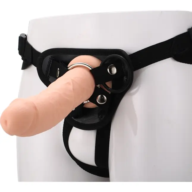 Черные трусики с телесной насадкой STRAP ON REAL DILDO - 21 см - RealStuff. Фотография 2.
