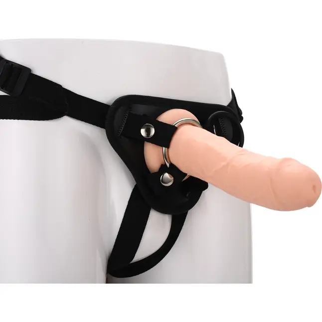 Черные трусики с телесной насадкой STRAP ON REAL DILDO - 21 см - RealStuff