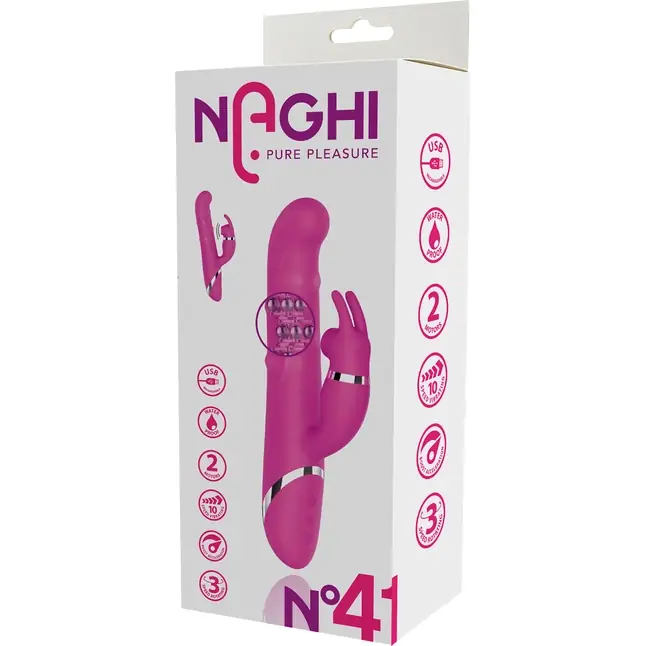 Розовый вибратор-кролик NAGHI NO.41 RECHARGEABLE DUO VIBRATOR - 24 см - Naghi by Tonga. Фотография 4.