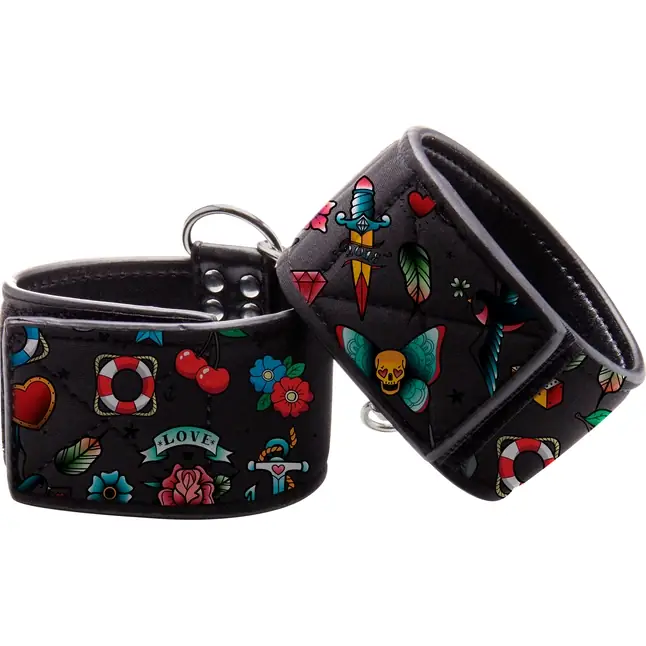 Наручники Printed Hand Cuffs Old School Tattoo Style на цепочке - Ouch!