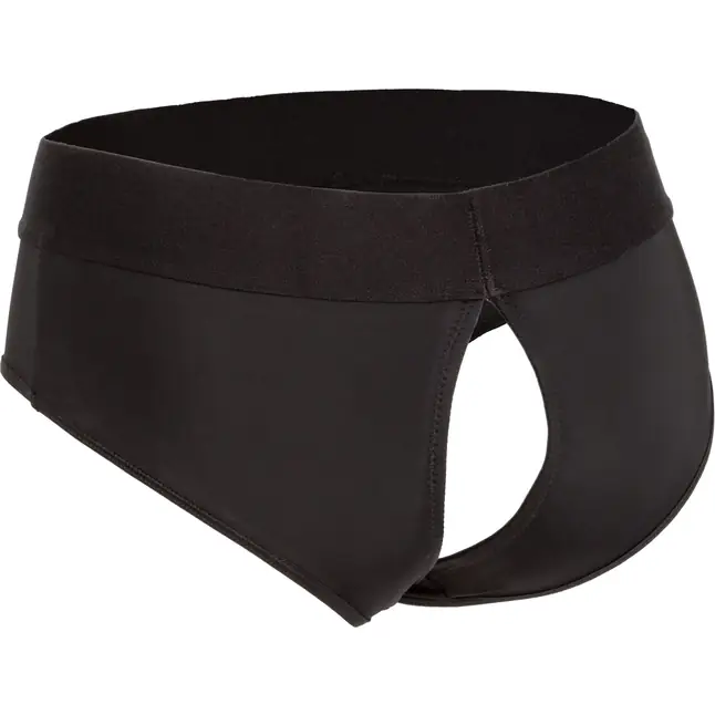 Черные трусы для страпона BACKLESS BRIEF HARNESS S/M. Фотография 2.