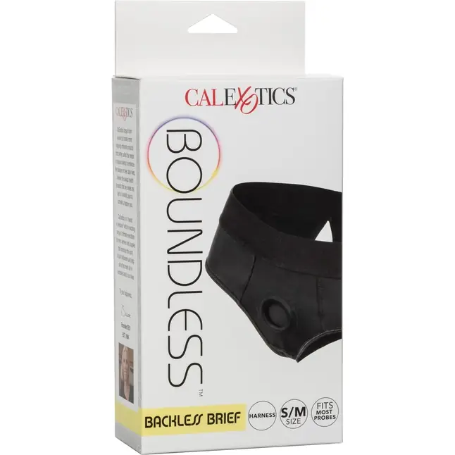 Черные трусы для страпона BACKLESS BRIEF HARNESS S/M. Фотография 4.