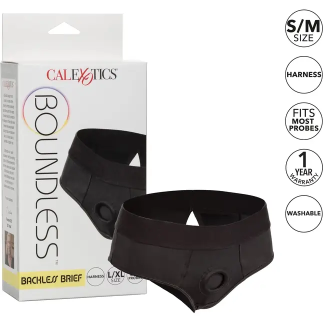 Черные трусы для страпона BACKLESS BRIEF HARNESS L/XL. Фотография 4.