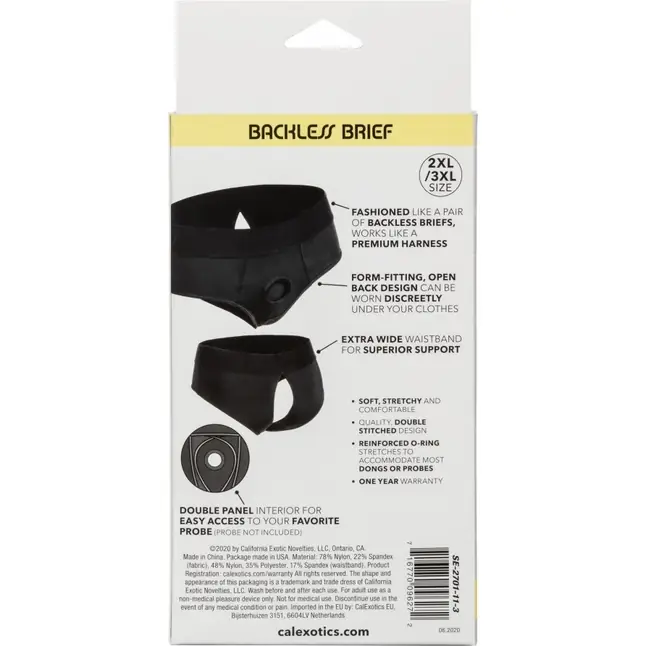 Черные трусы для страпона BACKLESS BRIEF HARNESS 2XL/3XL. Фотография 5.