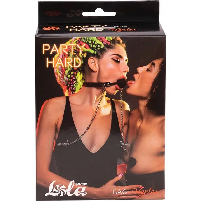 Силиконовый кляп-шар Hentai с зажимами на соски - Party Hard. Фотография 4.