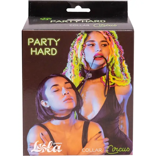 Черный ошейник Circus с поводком - Party Hard. Фотография 4.