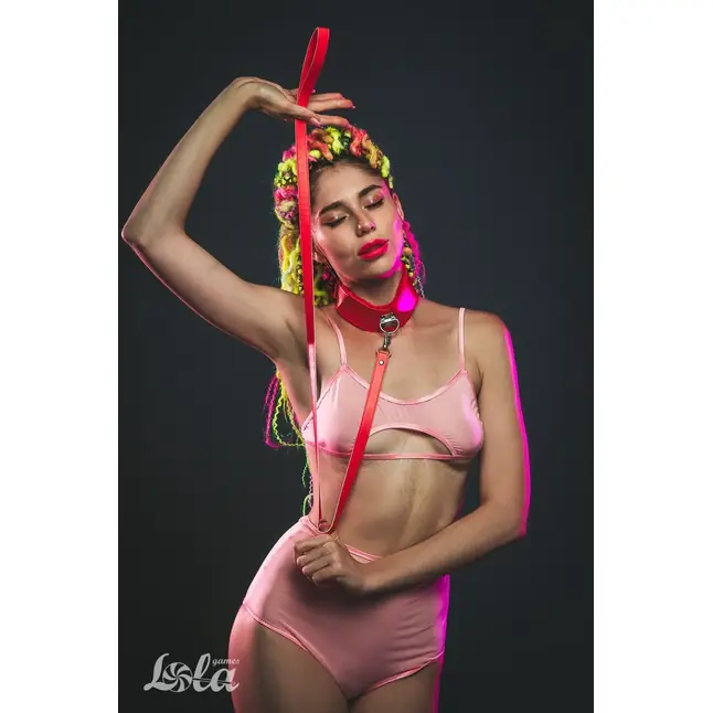 Красный ошейник Circus с поводком - Party Hard. Фотография 9.