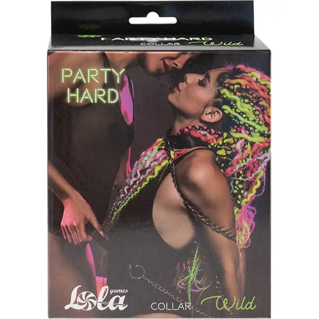 Черный ошейник с поводком Wild - Party Hard. Фотография 3.