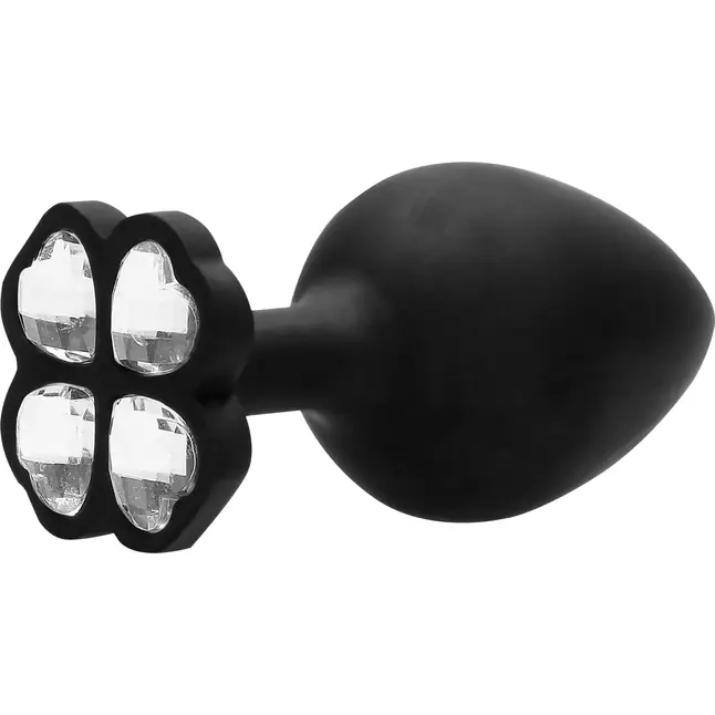 Черная анальная пробка с прозрачным кристаллом-клевером Regular Lucky Diamond Butt Plug - 7 см - Ouch!. Фотография 4.