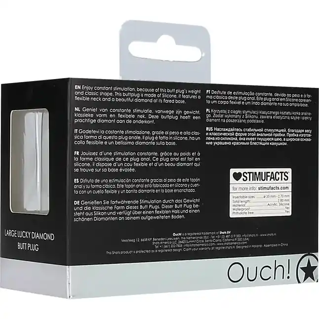 Черная анальная пробка с прозрачным кристаллом-клевером Diamond Butt Plug - 8 см - Ouch!. Фотография 6.