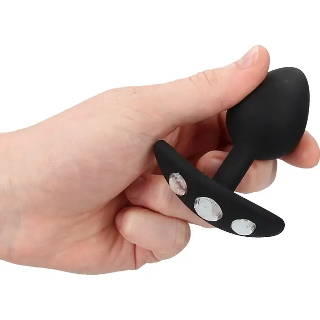 Черная анальная пробка Diamond Butt Plug With Handle - 8,6 см - Ouch!. Фотография 2.