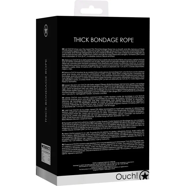 Черная веревка для связывания Thick Bondage Rope -10 м - Ouch!. Фотография 4.
