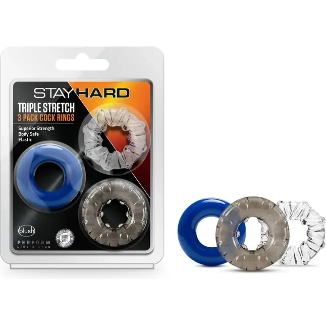 Набор из 3 эрекционных колец Triple Stretch 3 Pack Cock Rings - Stay Hard. Фотография 3.