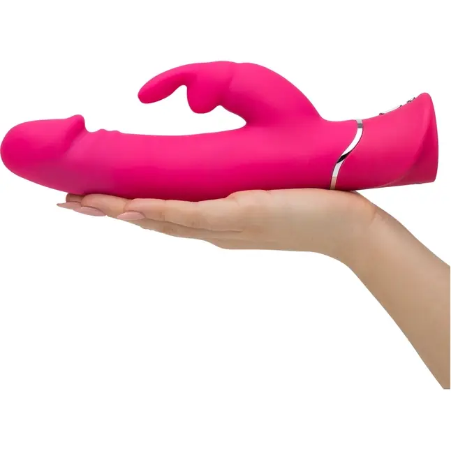 Розовый вибратор-кролик Realistic Dual Density Rechargeable Rabbit Vibrator - 25,5 см. Фотография 4.