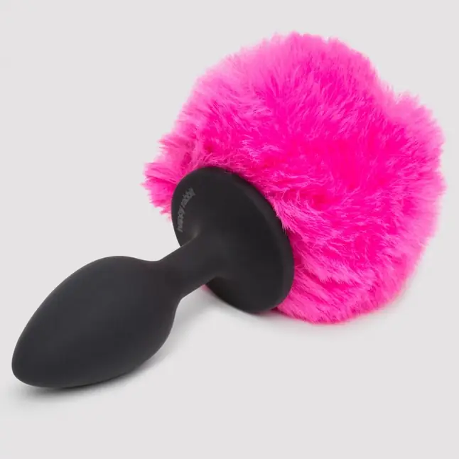 Черная анальная пробка с розовым хвостом Small Bunny Tail Butt Plug. Фотография 2.