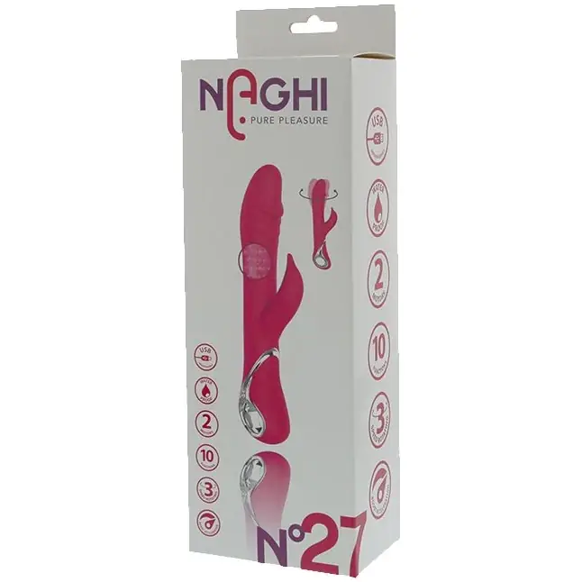 Розовый вибратор-ротатор N 40 RECHARGEABLE DUO VIBRATOR - 23 см - Naghi by Tonga. Фотография 2.