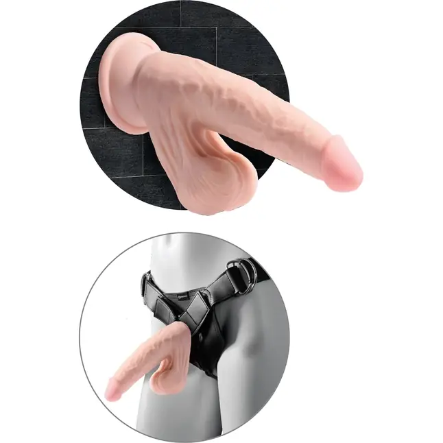 Телесный фаллоимитатор на присоске 6 Triple Density с подвижной мошонкой - 15,2 см - King Cock Plus. Фотография 3.