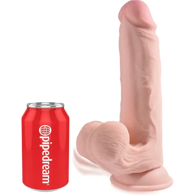 Телесный фаллоимитатор на присоске 9 Triple Density с подвижной мошонкой - 22,86 см - King Cock Plus. Фотография 3.