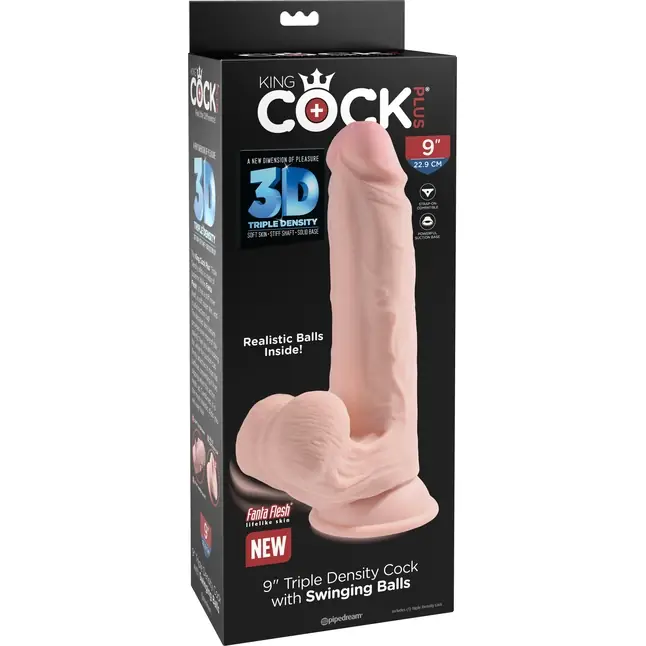 Телесный фаллоимитатор на присоске 9 Triple Density с подвижной мошонкой - 22,86 см - King Cock Plus. Фотография 6.