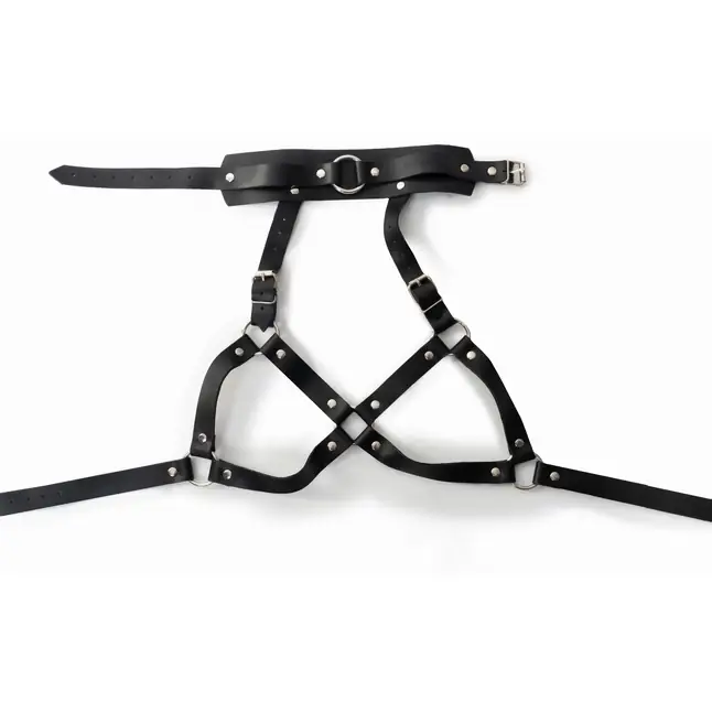 Эффектная черная портупея с ошейником - BDSM Арсенал. Фотография 4.