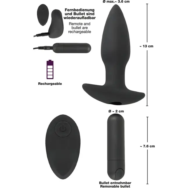 Черная анальная вибропробка с пультом ДУ Remote controlled Butt Plug - 13 см - You2Toys. Фотография 9.