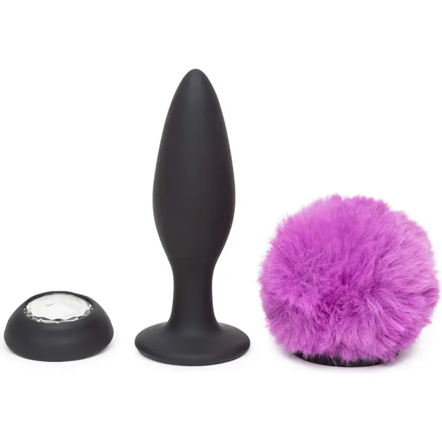 Черная анальная вибропробка Rechargeable Vibrating Bunny Tail Butt Plug Medium - 12 см. Фотография 2.