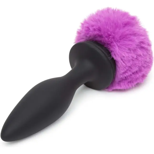 Черная анальная вибропробка Rechargeable Vibrating Bunny Tail Butt Plug Medium - 12 см. Фотография 3.