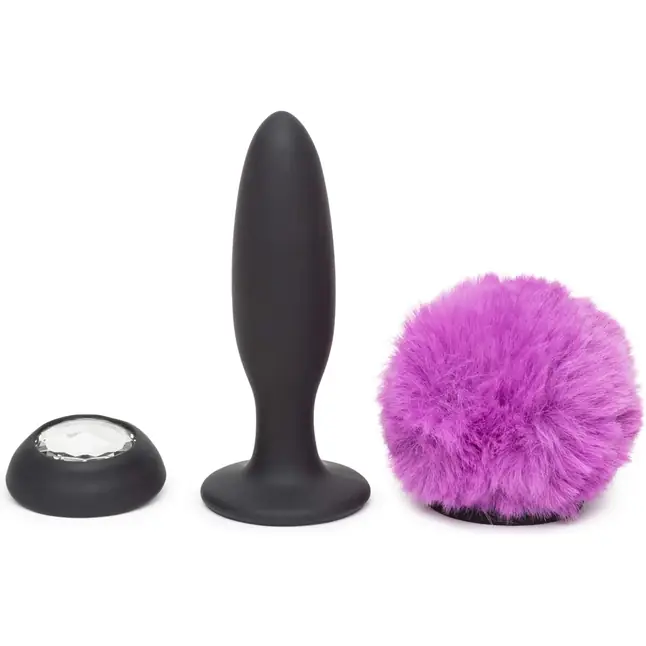 Черная анальная вибропробка Rechargeable Vibrating Bunny Tail Butt Plug Small. Фотография 2.