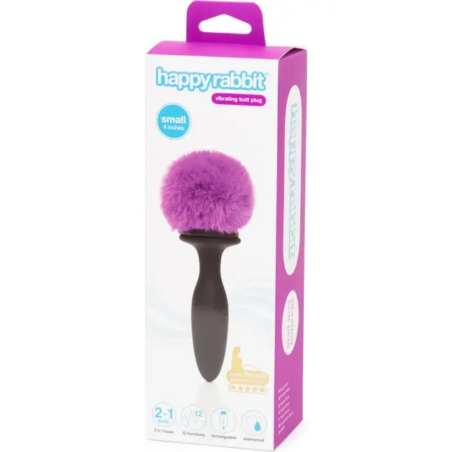 Черная анальная вибропробка Rechargeable Vibrating Bunny Tail Butt Plug Small. Фотография 5.