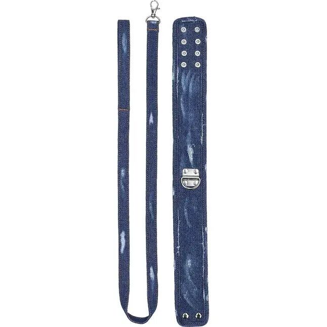 Синий джинсовый ошейник With Leash Roughend Denim Style - Ouch!. Фотография 2.