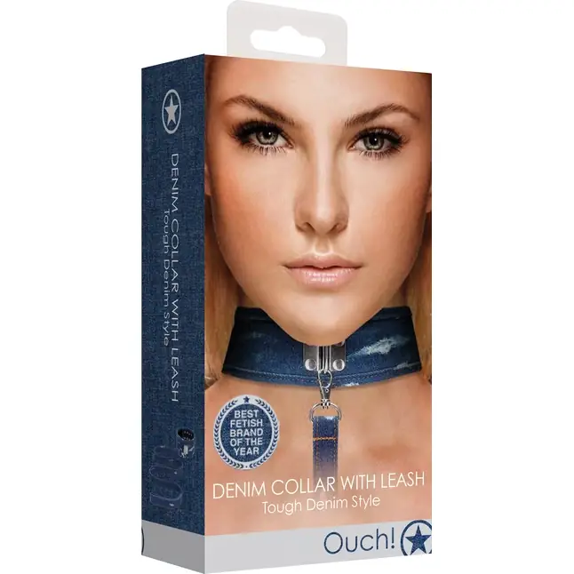 Синий джинсовый ошейник With Leash Roughend Denim Style - Ouch!. Фотография 4.