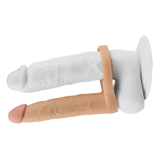 Телесная вибронасадка для двойного проникновения The Ultra Soft Double-Vibrating - 15,8 см. Фотография 2.
